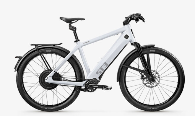 G-Passion Genval speed pedelec Stromer ST3 Pinion Blanc avec suspension